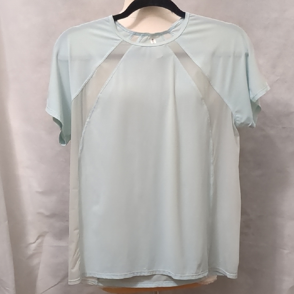 Light Aqua Mesh Cutout Athleta Workout T Shirt